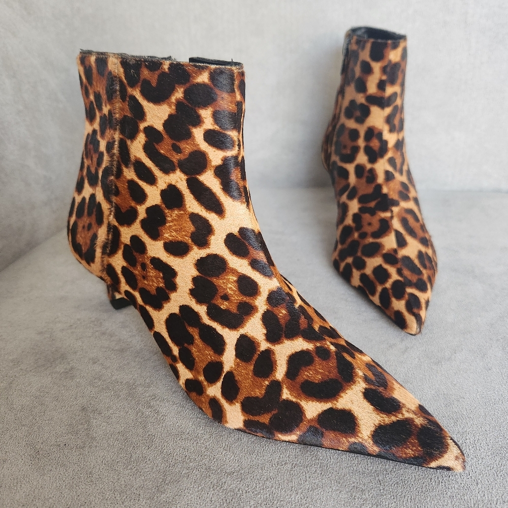 Gianni Bini Booties 5 Brown Leopard Print Georgina Pointy Kitten Heel New $140